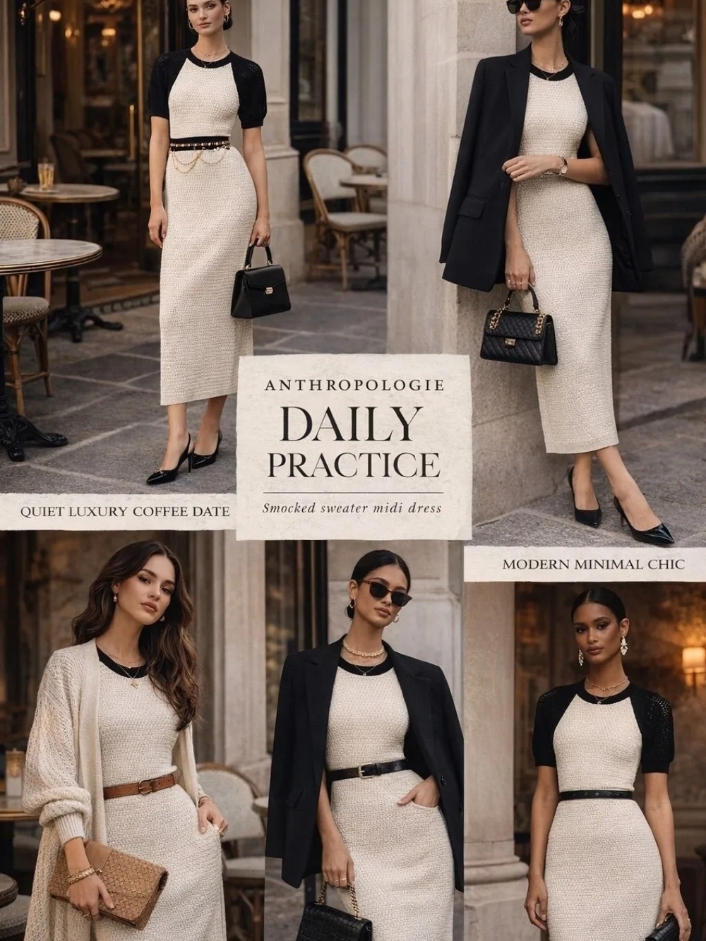 Anthropologie Cream Midi Dress with Black Trim - Picture 4 of 4